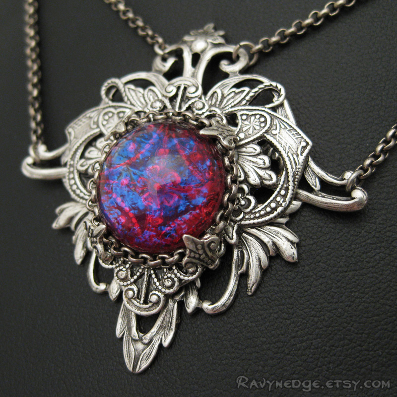 Fires Of Eden Necklace - Dragon's Breath and Silver Filigree Pendant by ...